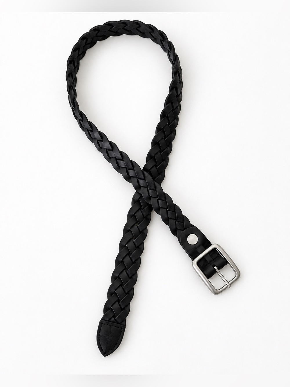Roots Black Braided Leather Belt – Men’s Small